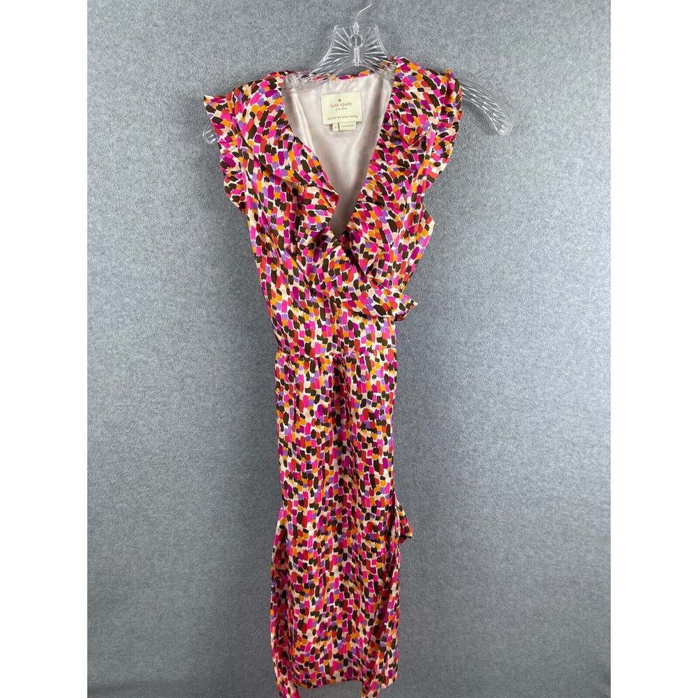 Kate Spade‎ Silk Wrap Dress Women's 0 Multi Color Belted